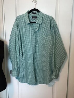 Nordstrom’s men’s shop Light Green Checked Button-Up Dress Shirt 18.5